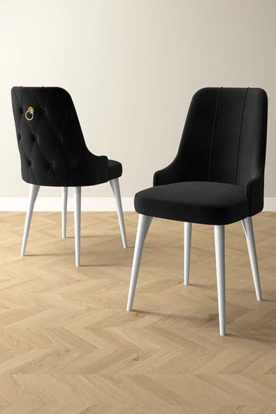 Mabel Beyaz Mermer Desen 80x132 Açılabilir Mdf Masa Yemek Odası Takımı,Mutfak Takımı 6 Adet Sandalye Siyah - 3