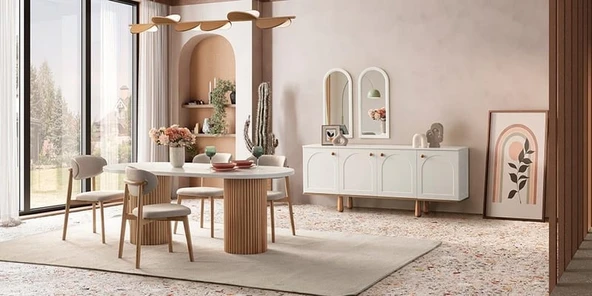 Heloise Bohem Natural Ahşap Masa Sandalye Takımı 90x180 - Resim 12