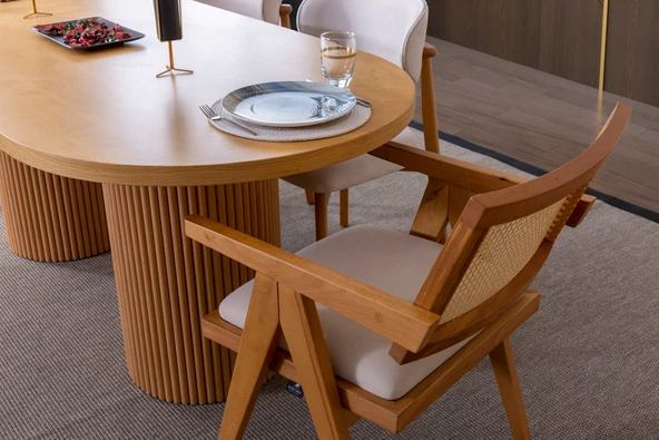 Stella İskandinav Natural Ahşap Masa Sandalye Takımı 90x200 - Resim 8