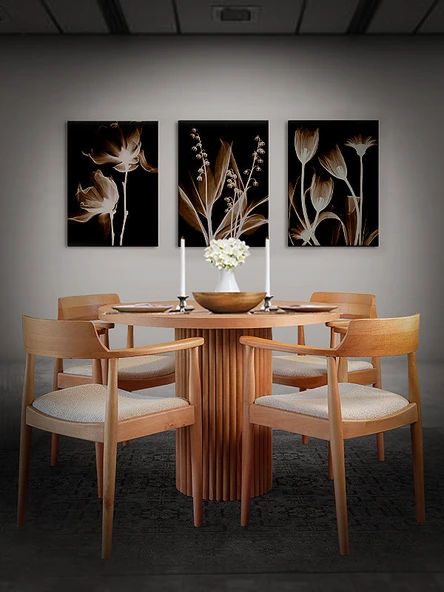 Sardes İskandinav Natural Ahşap Masa Sandalye Takımı 90x90 ürün görseli