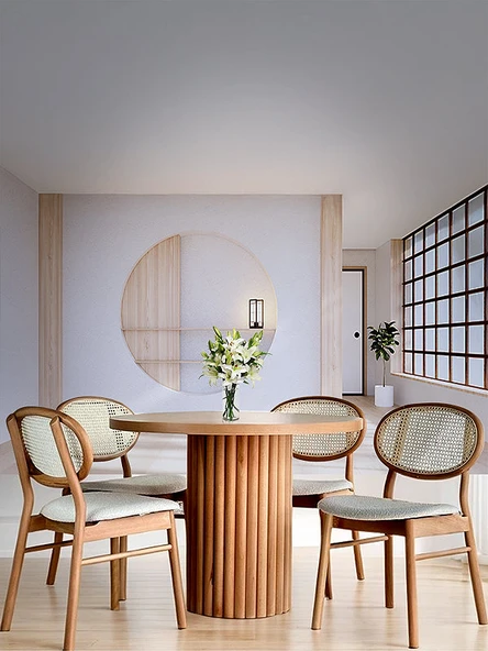 Bergama İskandinav Natural Ahşap Masa Sandalye Takımı 90x90 ürün görseli