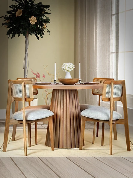 Ocean İskandinav Natural Ahşap Masa Sandalye Takımı 100x100 - 1