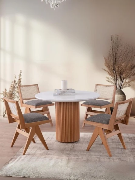 Miles İskandinav Natural Ahşap Bohem Masa Sandalye Takımı 100x100 ürün görseli 1
