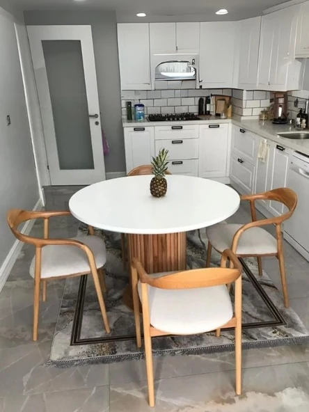 Kleopatra İskandinav Natural Ahşap Masa Sandalye Takımı 90x90 - Resim 10