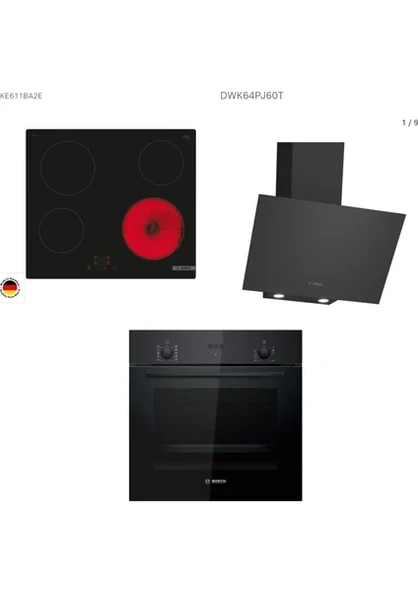Bosch Elektrikli Ocaklı Üçlü Siyah Ankastre Set (HBF512BB1T - PKE611BA2E - DWK64PJ60) ürün görseli