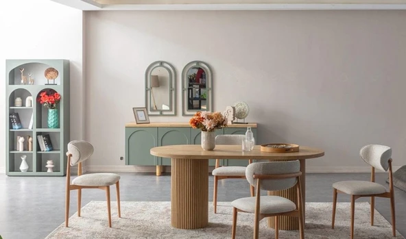 Alva Bohem Natural Ahşap Masa Sandalye Takımı 80x180 - Resim 6