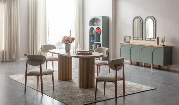 Alva Bohem Natural Ahşap Masa Sandalye Takımı 80x180 - Resim 7