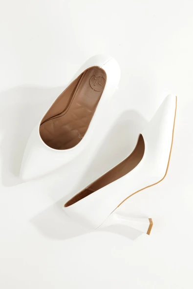 Kanger Beyaz Mat Kadeh Topuklu Ayakkabı Klasik Stiletto - 1