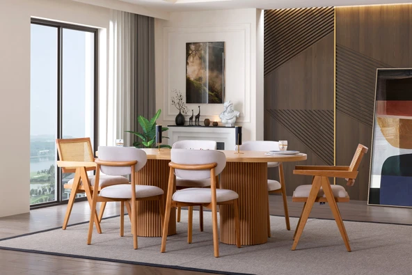 Stella İskandinav Natural Ahşap Masa Sandalye Takımı 90x200 - Resim 4