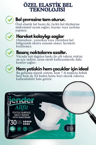 All Fit XS Bel Bantlı Bez - Bebek ve Yetişkinlere Özel Beden 30'lu 3 Paket - 3