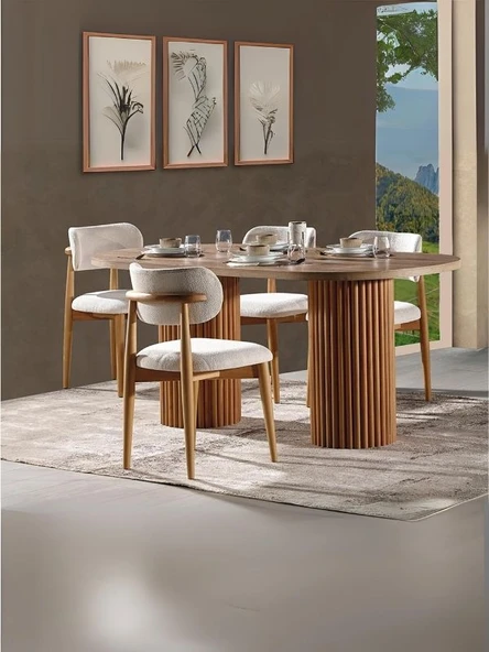 Heloise Bohem Natural Ahşap Masa Sandalye Takımı 90x180 - Resim 5