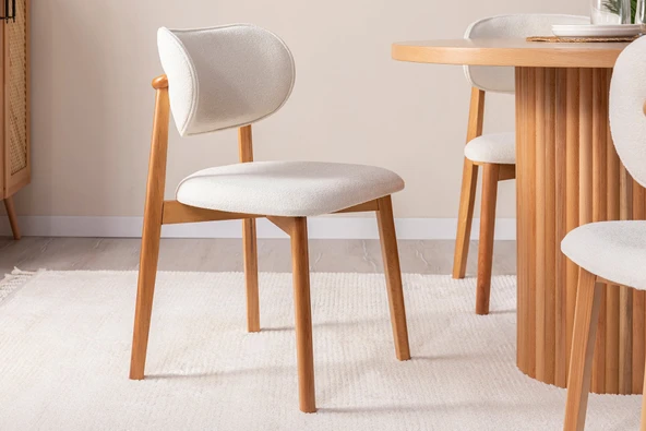 Boho İskandinav Natural Ahşap Masa Sandalye Takımı 90x90 - 5