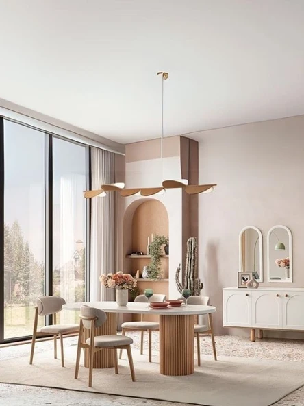 Heloise Bohem Natural Ahşap Masa Sandalye Takımı 90x180 - Resim 11