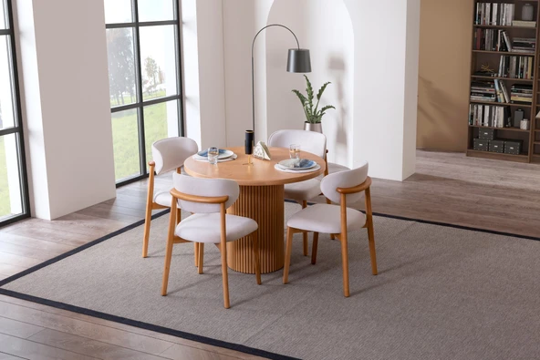 Luxor İskandinav Natural Ahşap Masa Sandalye Takımı 100x100 - Resim 3