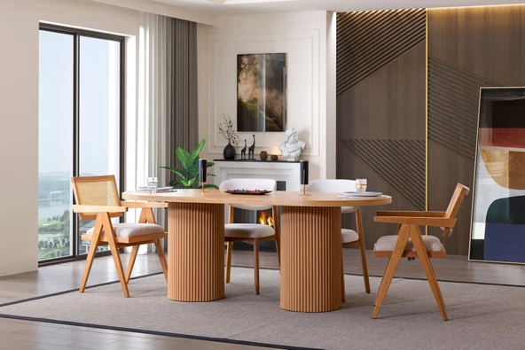 Stella İskandinav Natural Ahşap Masa Sandalye Takımı 90x200 - Resim 7