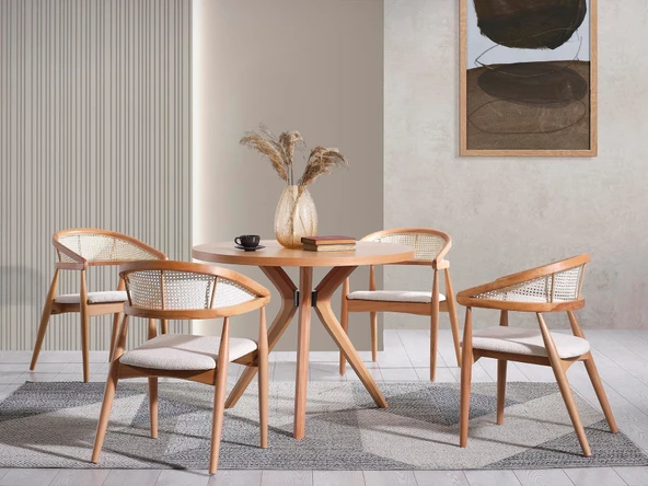 Oslo Natural Ahşap Masa Sandalye Takımı 100x100 - 4