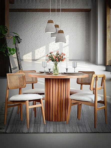 Tetra İskandinav Natural Ahşap Masa Sandalye Takımı 100x100 ürün görseli