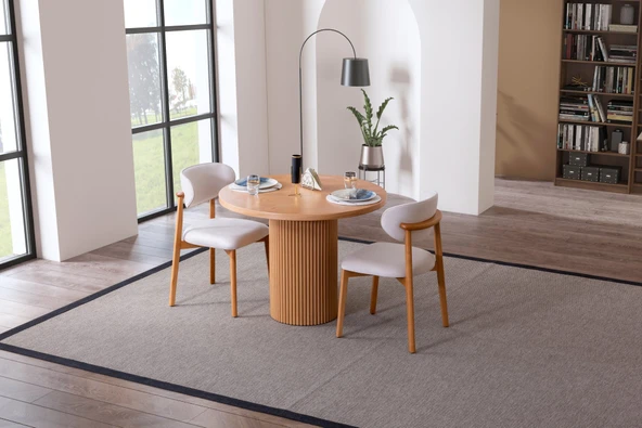 Luxor İskandinav Natural Ahşap Masa Sandalye Takımı 100x100 - Resim 5
