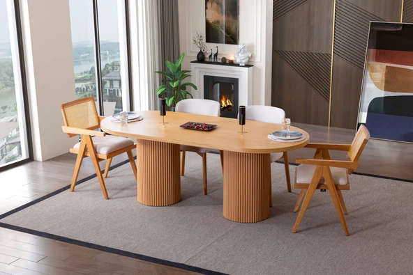 Stella İskandinav Natural Ahşap Masa Sandalye Takımı 90x200 - Resim 6