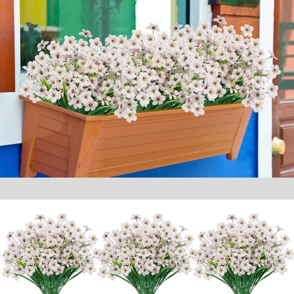 Nettenevime 6lı Set Yapay Çiçek Sazlı Mine Beyaz Renk 5 Dallı 33cm - Resim 4