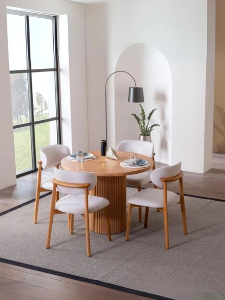 Luxor İskandinav Natural Ahşap Masa Sandalye Takımı 100x100 ürün görseli