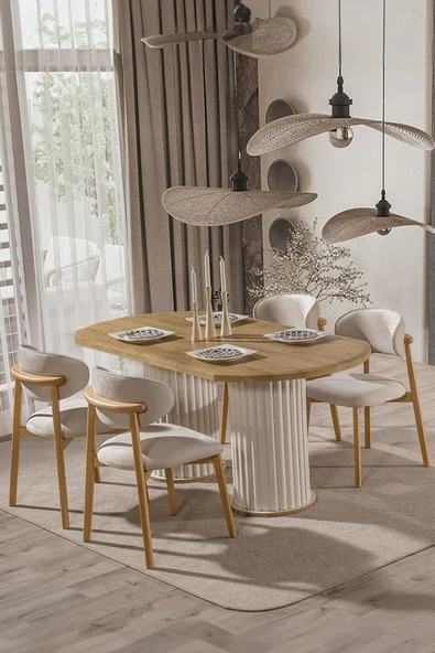 İris İskandinav Ahşap Masa Sandalye Takımı 80x190 - Resim 2