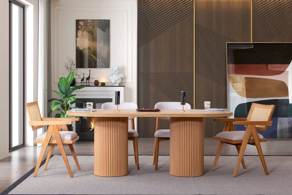 Stella İskandinav Natural Ahşap Masa Sandalye Takımı 90x200 - Resim 5