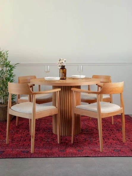 Sardes İskandinav Natural Ahşap Masa Sandalye Takımı 90x90 - Resim 3