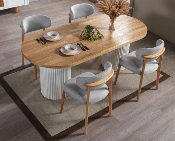 Heloise Bohem Natural Ahşap Masa Sandalye Takımı 90x180 - Resim 2