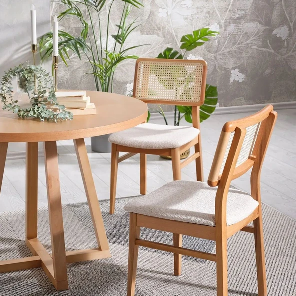 Posedion Natural Ahşap Masa Sandalye Takımı 110x110 - Resim 5