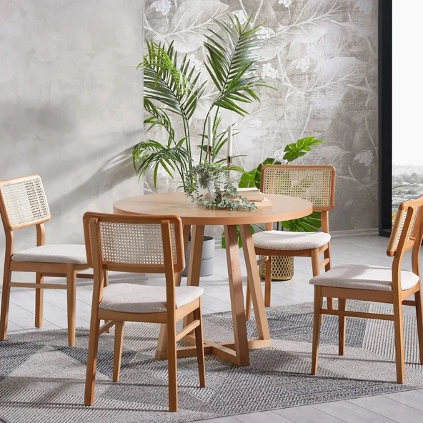 Posedion Natural Ahşap Masa Sandalye Takımı 110x110 - Resim 3