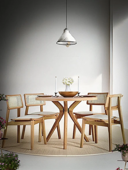 Rodos Natural Ahşap Masa Sandalye Takımı 100x100 ürün görseli