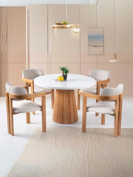 Norac İskandinav Natural Ahşap Masa Sandalye Takımı 100x100 - 1