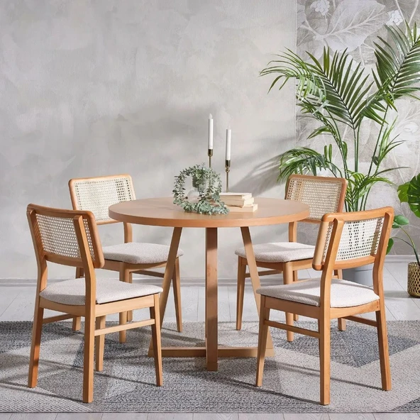 Posedion Natural Ahşap Masa Sandalye Takımı 110x110 - Resim 2