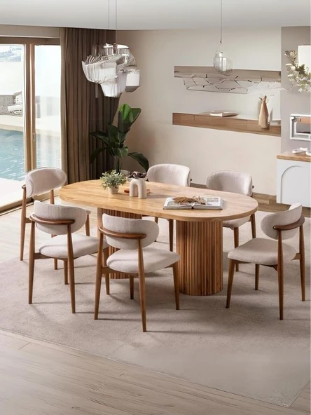 Narven Bohem Natural Ahşap Masa Sandalye Takımı 90x180 ürün görseli