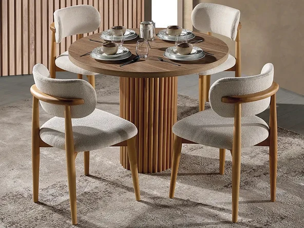 Boho İskandinav Natural Ahşap Masa Sandalye Takımı 90x90 - 10