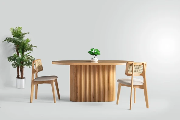 Nordik İskandinav Natural Ahşap Masa Sandalye Takımı 90x160 - Resim 5