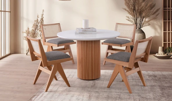 Miles İskandinav Natural Ahşap Bohem Masa Sandalye Takımı 100x100 - Resim 2