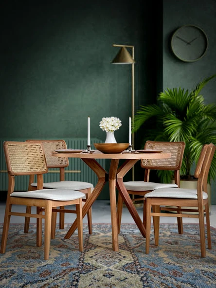 Santorini Natural Ahşap Masa Sandalye Takımı 100x100 ürün görseli