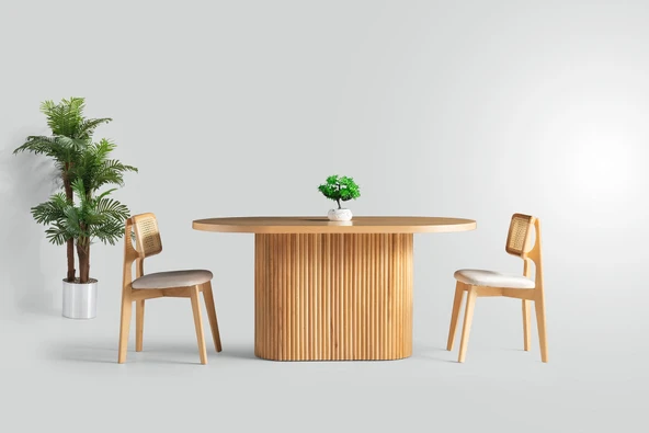 Nordik İskandinav Natural Ahşap Masa Sandalye Takımı 90x160 - Resim 4