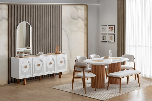 Louise Bohem Natural Ahşap Masa Sandalye Takımı 90x190 - Resim 3