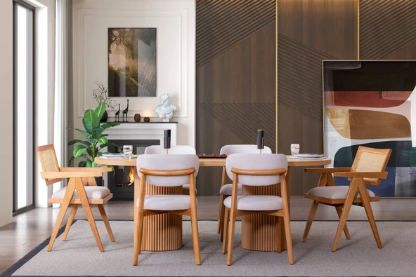 Stella İskandinav Natural Ahşap Masa Sandalye Takımı 90x200 - Resim 3