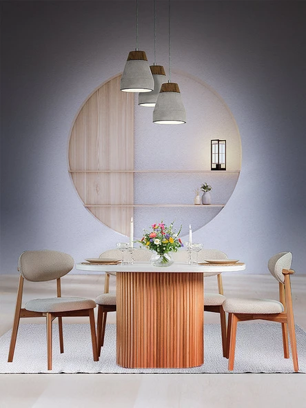 Marsilya İskandinav Natural Ahşap Masa Sandalye Takımı 90x130 ürün görseli