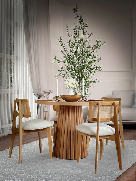 Seraphine İskandinav Natural Ahşap Masa Sandalye Takımı 110x110 ürün görseli