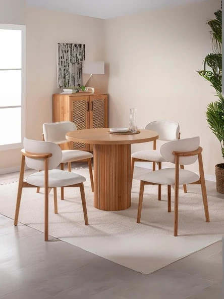 Boho İskandinav Natural Ahşap Masa Sandalye Takımı 90x90 - 1