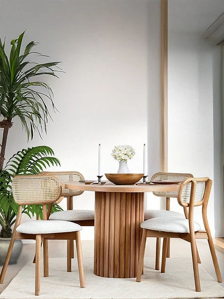 Bergen İskandinav Natural Ahşap Masa Sandalye Takımı 100x100 ürün görseli