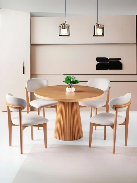 Ares İskandinav Natural Ahşap Masa Sandalye Takımı 100x100 ürün görseli