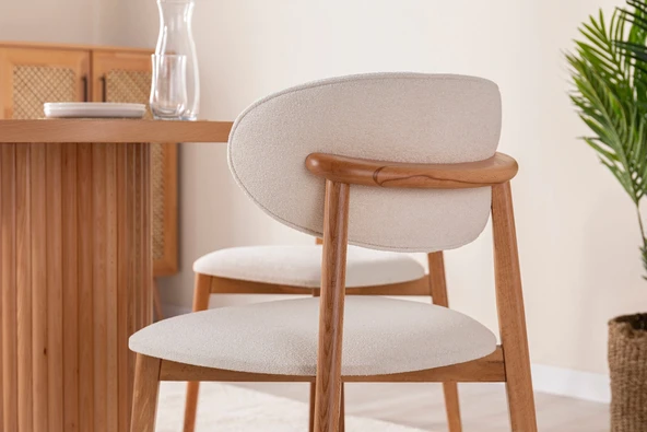 Boho İskandinav Natural Ahşap Masa Sandalye Takımı 90x90 - 7
