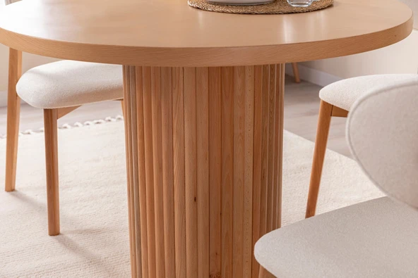 Boho İskandinav Natural Ahşap Masa Sandalye Takımı 90x90 - 6