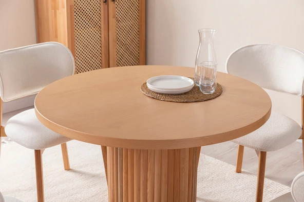 Boho İskandinav Natural Ahşap Masa Sandalye Takımı 90x90 - 8